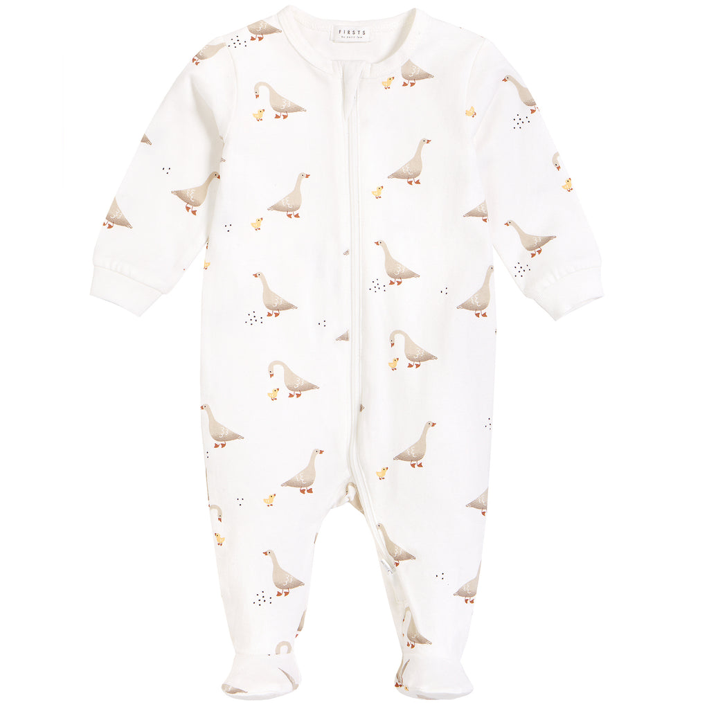 Firsts by Petit Lem in Off White Footed Sleeper Garden Goose