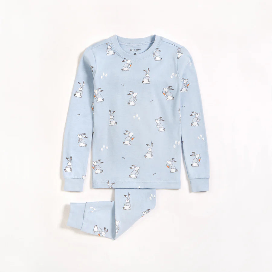 Petit Lem Mr. Bunny Print on Celestial Blue PJ Set