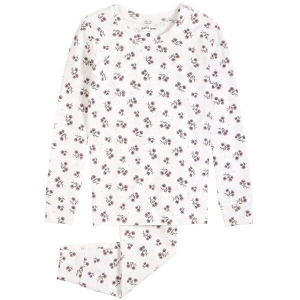 Petit Lem Two Pc Pajamas Flowers Off White with gooseberries