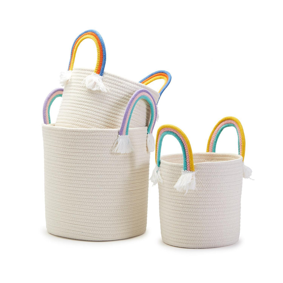 Rainbow Handle Hand-Crafted Rope Basket (small, medium, large)