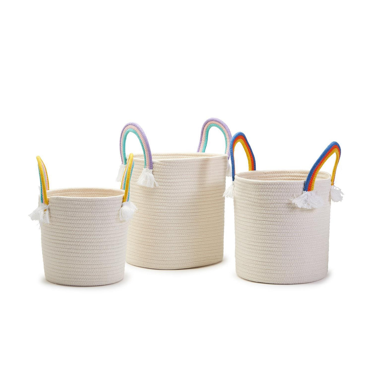 Rainbow Handle Hand-Crafted Rope Basket (small, medium, large)