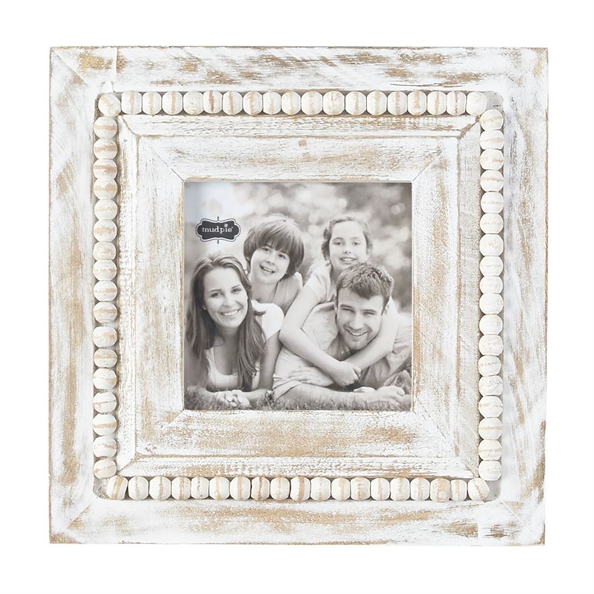 Mud Pie White-Washed Square Beaded Frame