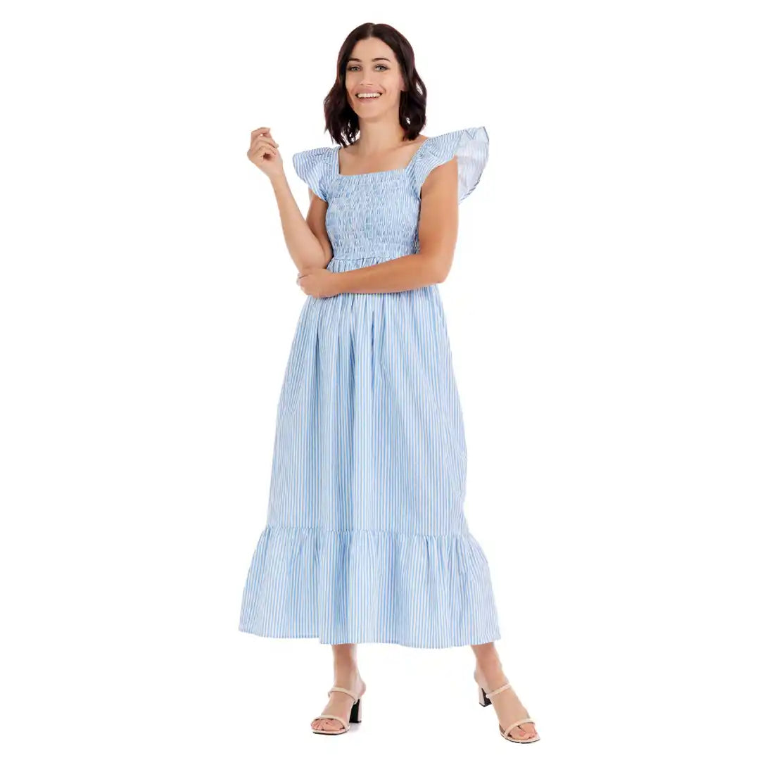 Mud Pie Keya Smocked Blue Maxi Dress Baby Go Round, Inc. Mud Pie Keya Smocked Blue Maxi Dress Baby Go Round, Inc.