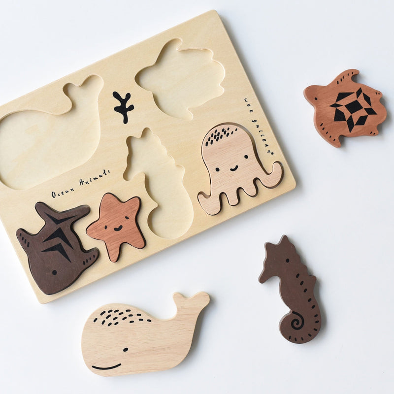 Wee Gallery Wooden Tray Puzzle - Ocean Animals - 2nd Edition