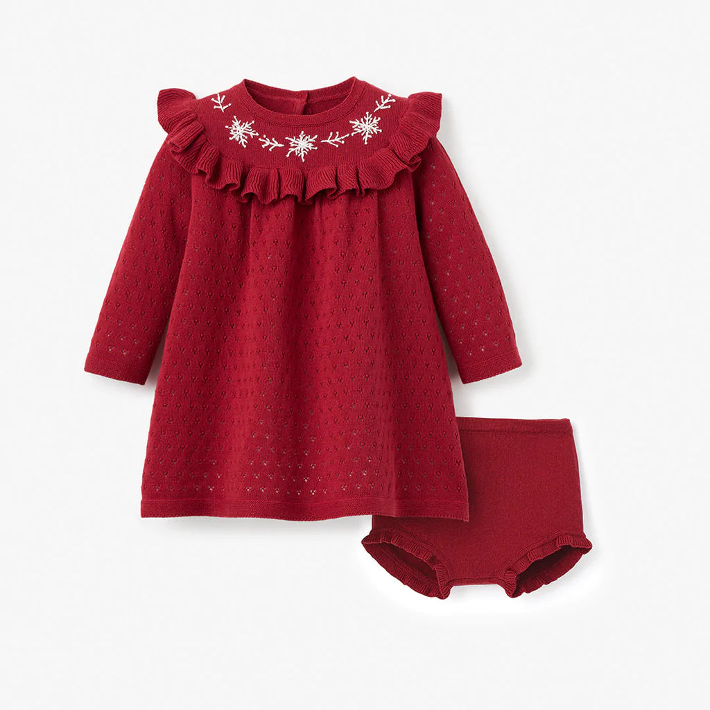 Elegant Baby Snowflake Dress w/bloomer Red