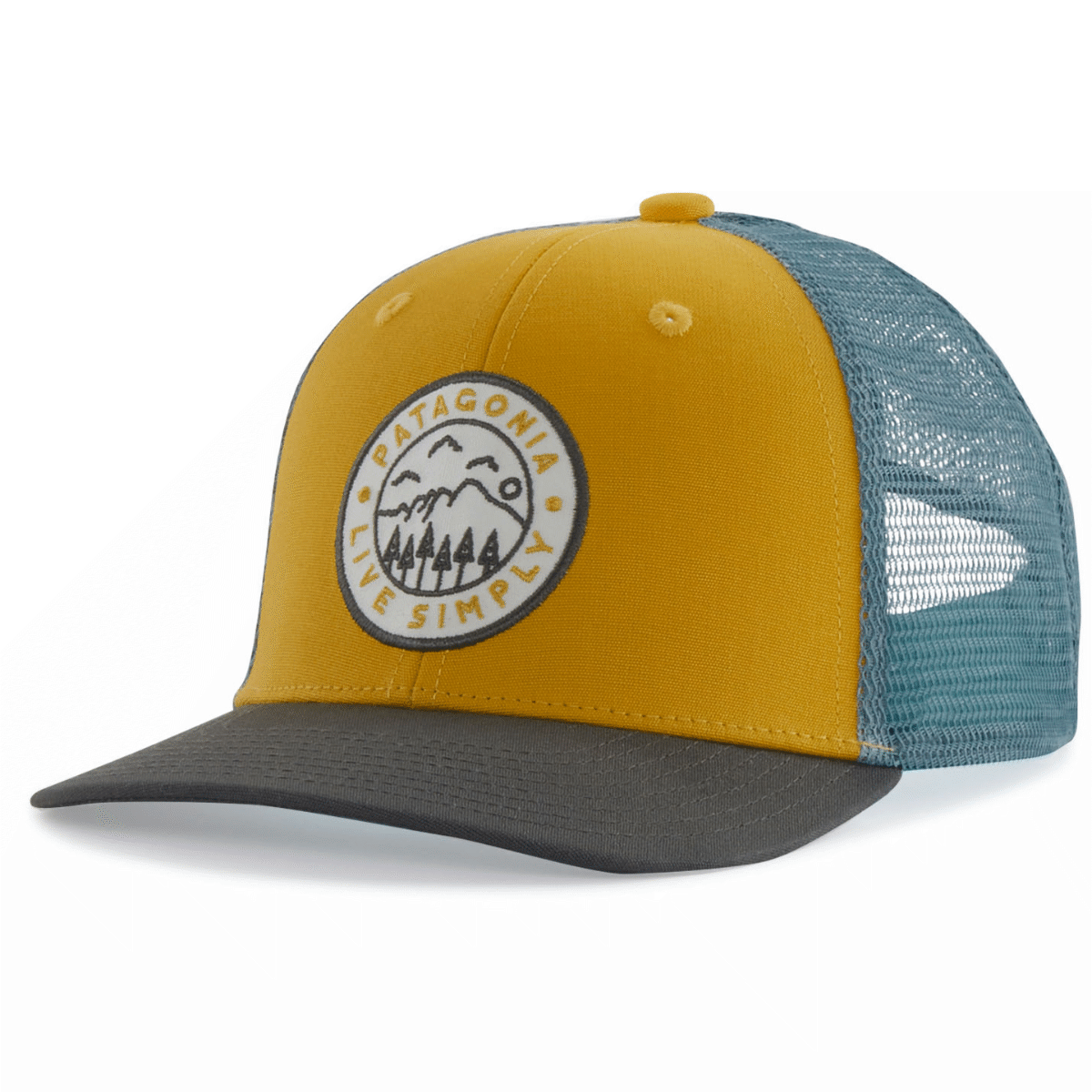 Patagonia Kid's Trucker Hat: Live Simply Crest: Hawk Gold