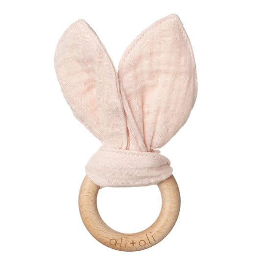 Ali & Oli Crinkle Bunny Ear Teether- Solid Pnk