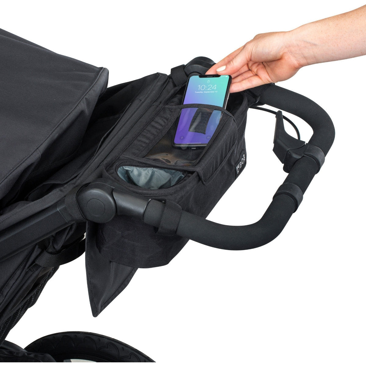 bob stroller storage BOB Deluxe Handlebar Console with Tire Pump for Single Jogging Strolle – Baby Go Round, Inc