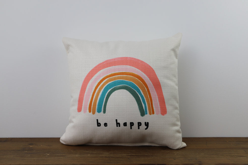 Little Birdie Arts Be Happy Rainbow Pillow