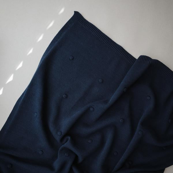Mushie Knitted Textured Dots Baby Blanket (Dark Navy)