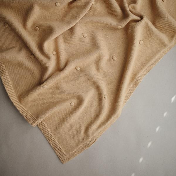 Mushie Knitted Textured Dots Baby Blanket (Mustard Melange)