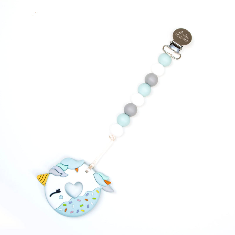 Loulou Lollipop Blue Unicorn Donut Teether with Holder Set