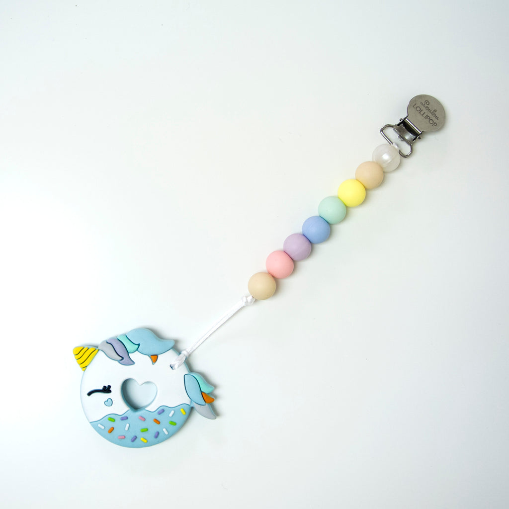 Loulou Lollipop Blue Unicorn Donut Teether with Holder Set