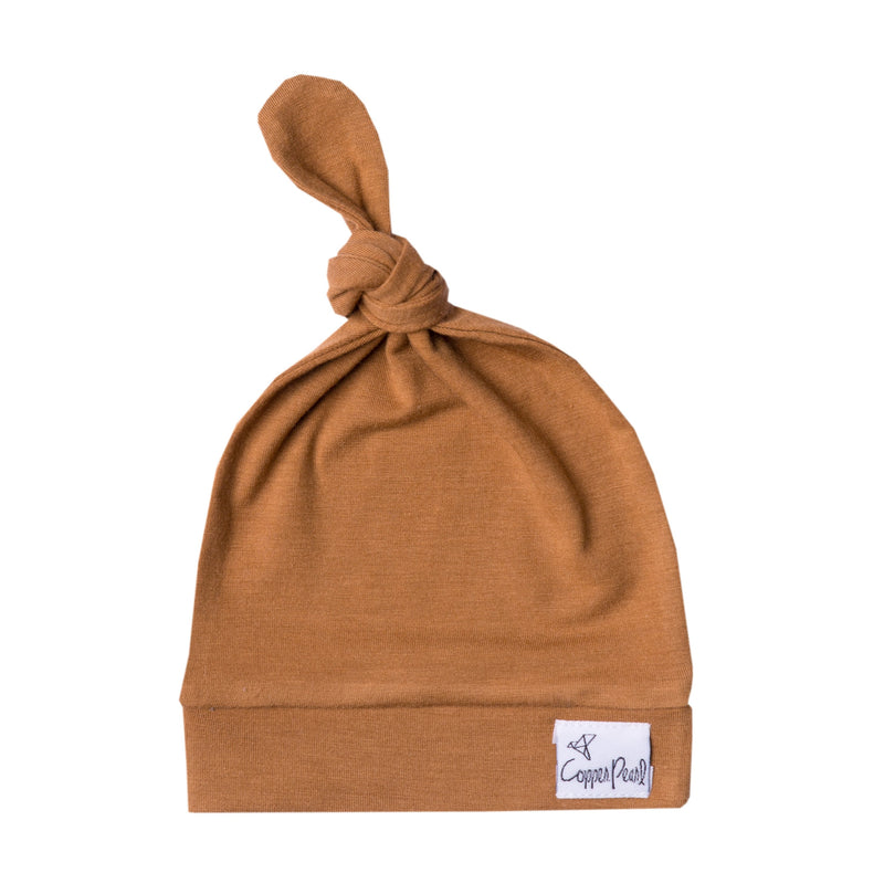 Copper Pearl Top Knot Hat - Camel