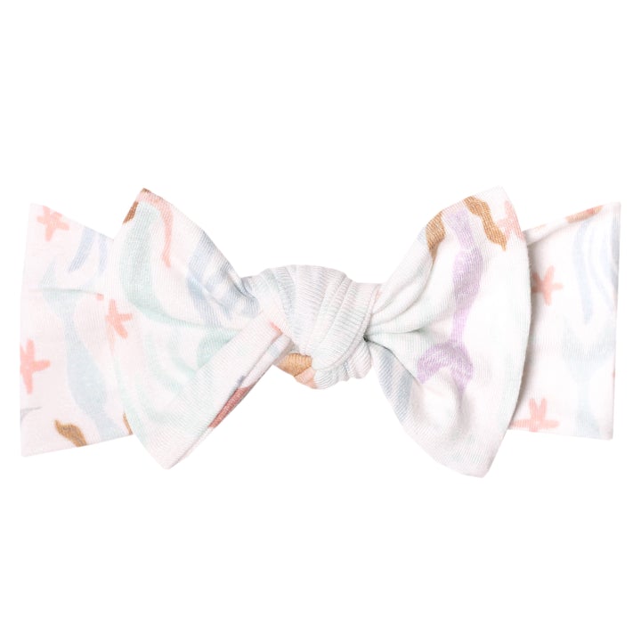 Copper Pearl Knit Headband Bow- Coral