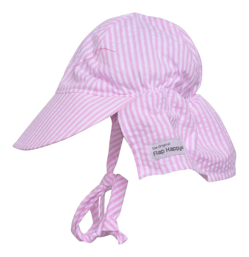 Flap Happy Original Flap Hat w/Ties UPF 50+ - Pink Stripe Seersucker