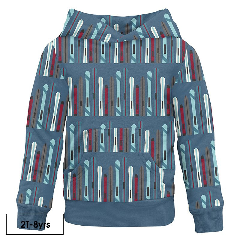 Kickee Pants Print Fleece Kangaroo Pocket Pullover- Twilight Skis