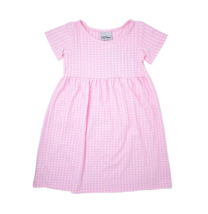 Flap Happy UPF 50+ Laya Short Sleeve Tee Dress - Pink Gingham Seersucker