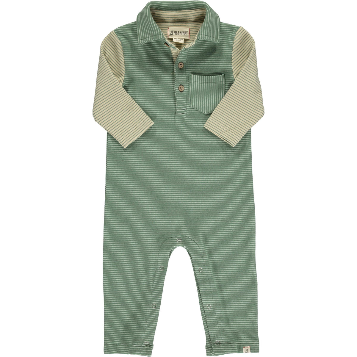 Me & Henry Arlington Cosy Polo Romper | Green/ Sage Arms