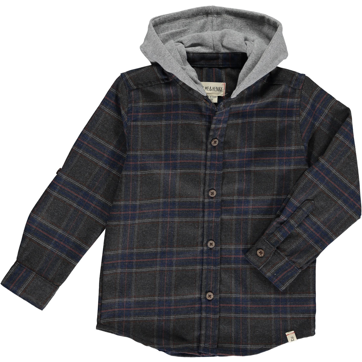 Me & Henry Erin Hooded Woven Shirt | Charcoal/Blue Plaid
