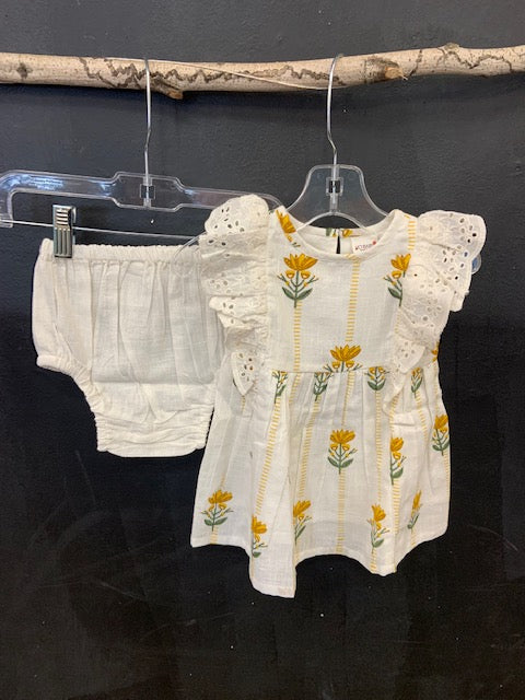 Yo Baby- Golden Floral With Flutter Sleeves