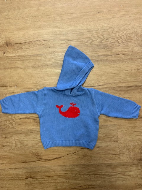 Carriage Boutique Zip Back Sweater- Blue Sweater with Red Whale