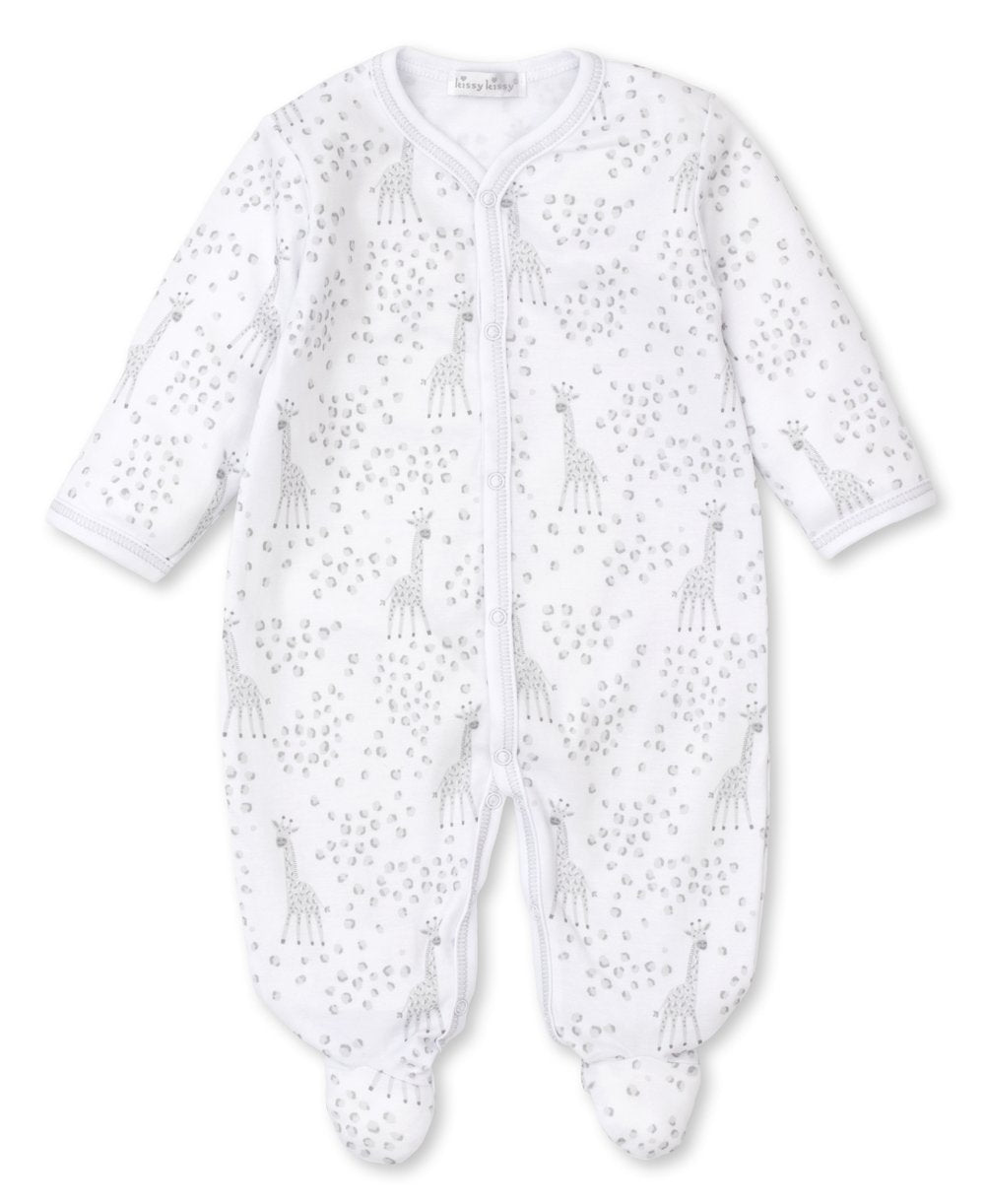 Kissy Kissy Speckled Giraffes Silver Print Footie