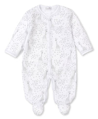 Kissy Kissy Speckled Giraffes Silver Print Footie