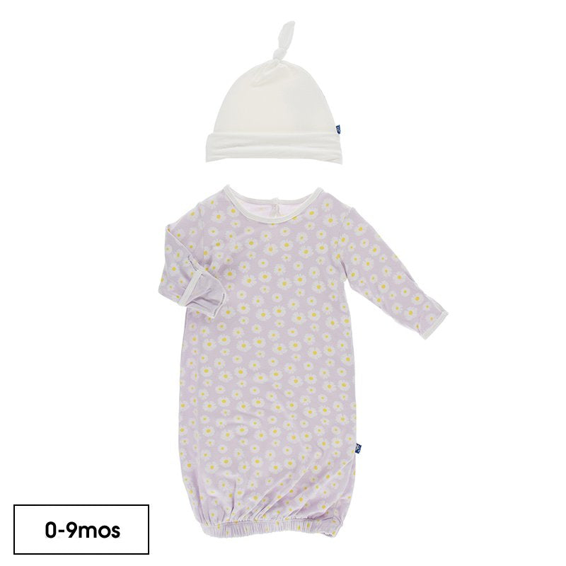 Kickee Pants Layette Gown & Single Knot Hat Set - Thistle Chamomile