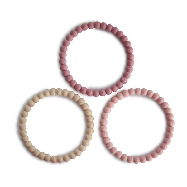 Mushie Pearl Teething Bracelet (Linen/Peony/Pale Pink)
