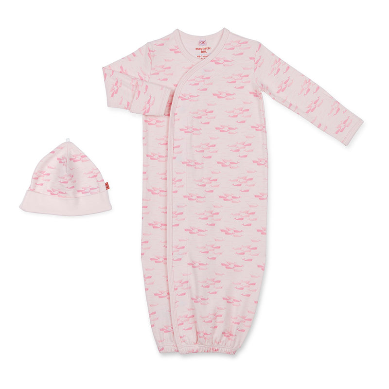 Magnificent Baby " Magnetic Me" pink Narwhal magnetic gown and hat set