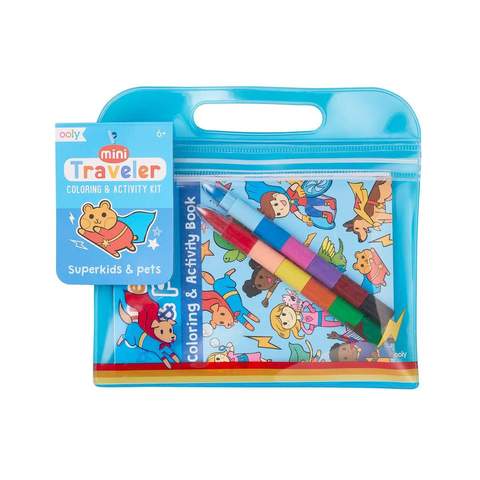 Ooly Mini Traveler Coloring and Activity Kit- Superkids & Pets