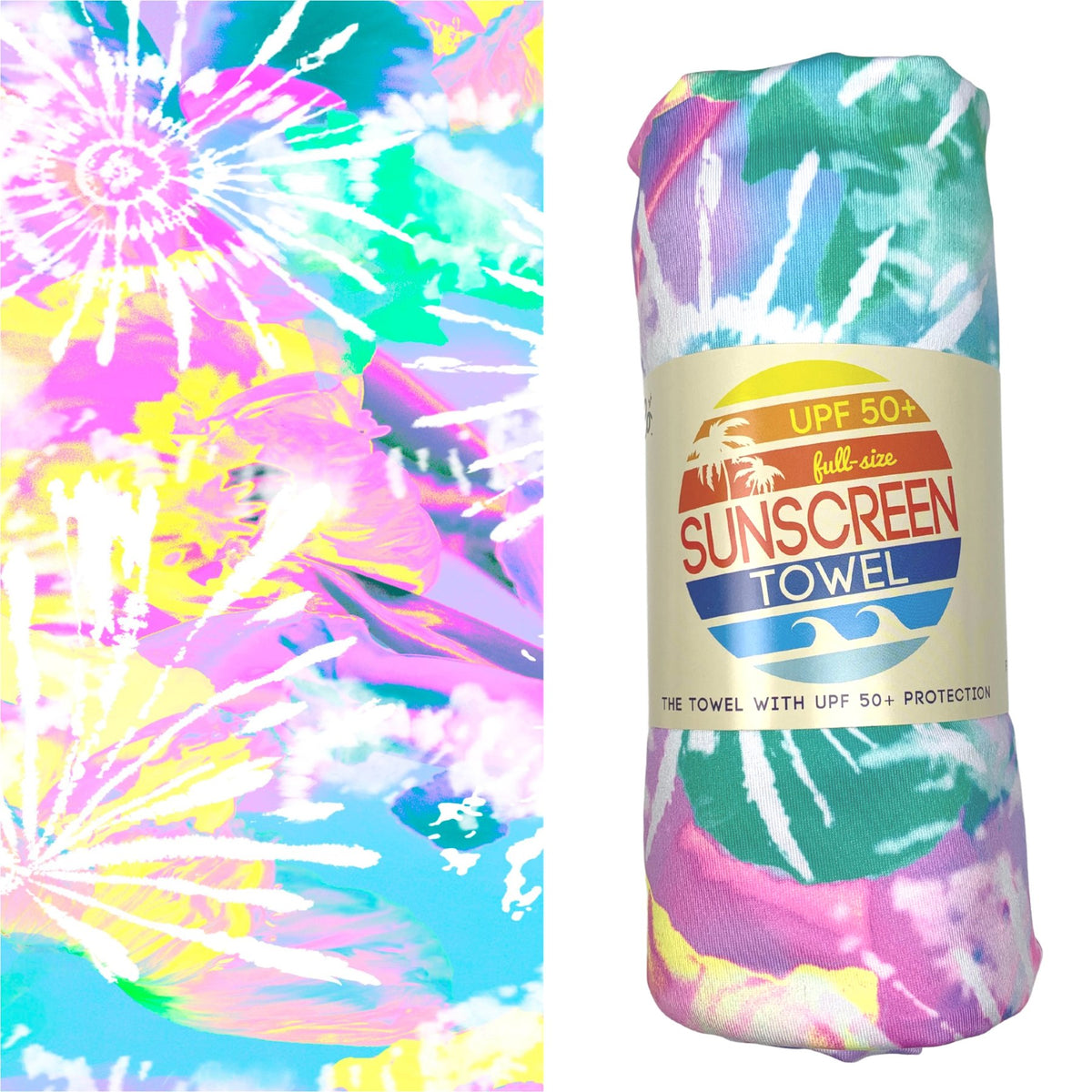 Luv Bug Co Hooded UPF 50+Sunscreen Towel - Full Size - Pastel Tie Dye