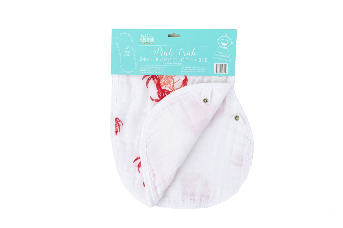 Little Hometown Pink Crab -in-1 Burp Cloth and Bib