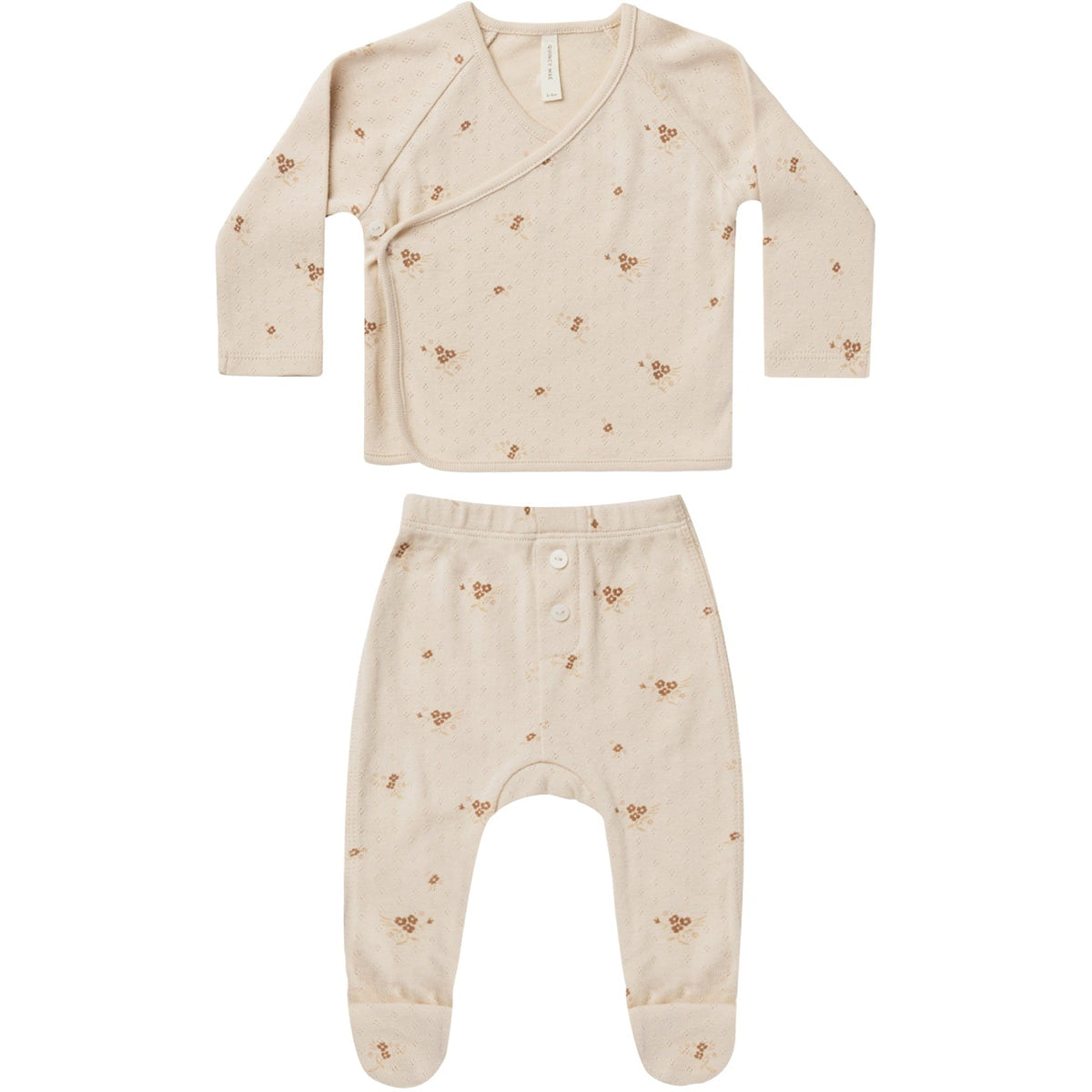 Quincy Mae Pointelle Wrap Top + Footed Pant Set | Ditsy Clay