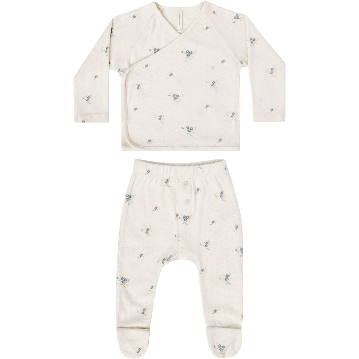 Quincy Mae Pointelle Wrap Top + Footed Pant Set | Ditsy Ocean