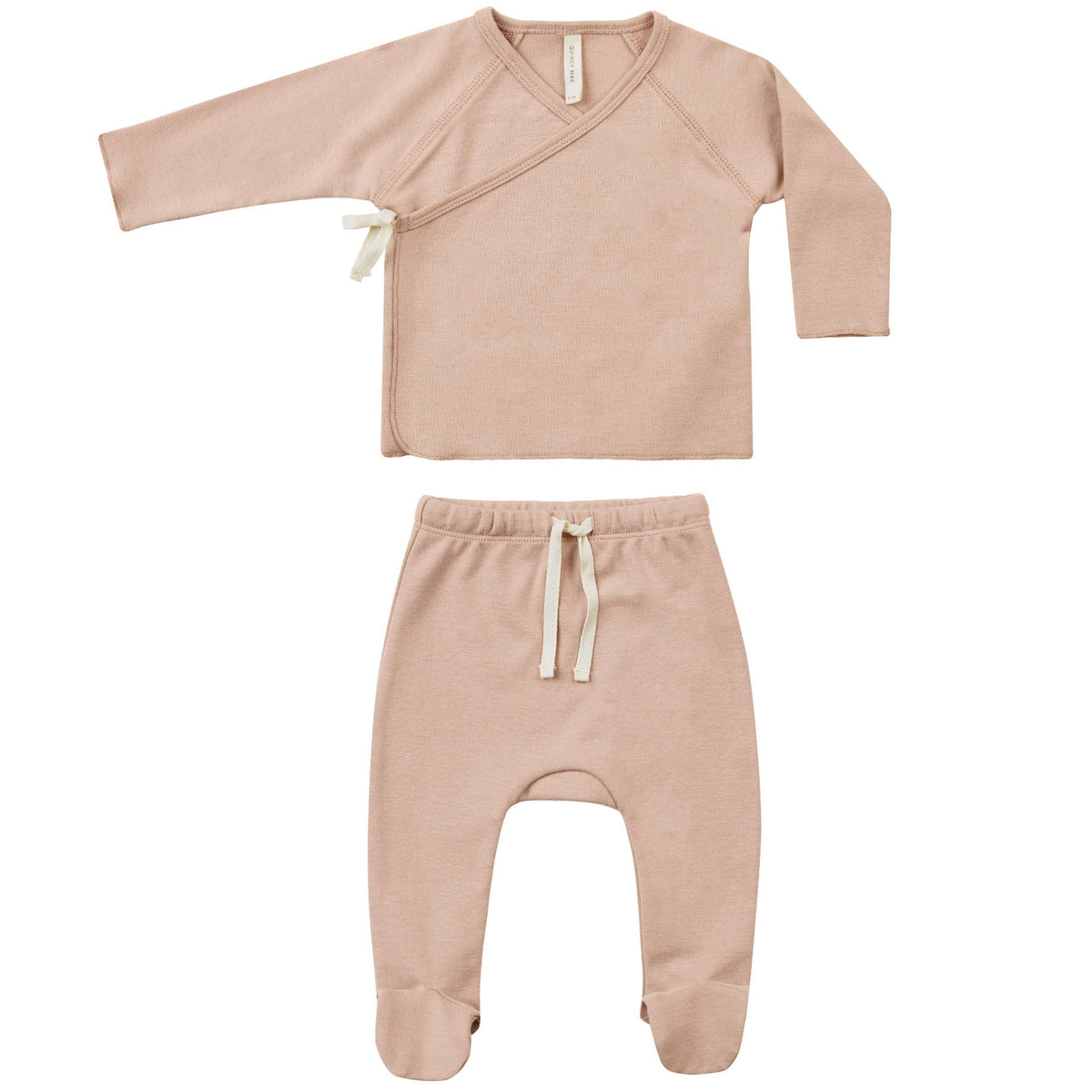 Quincy Mae Wrap Top + Footed Pant Set | Blush