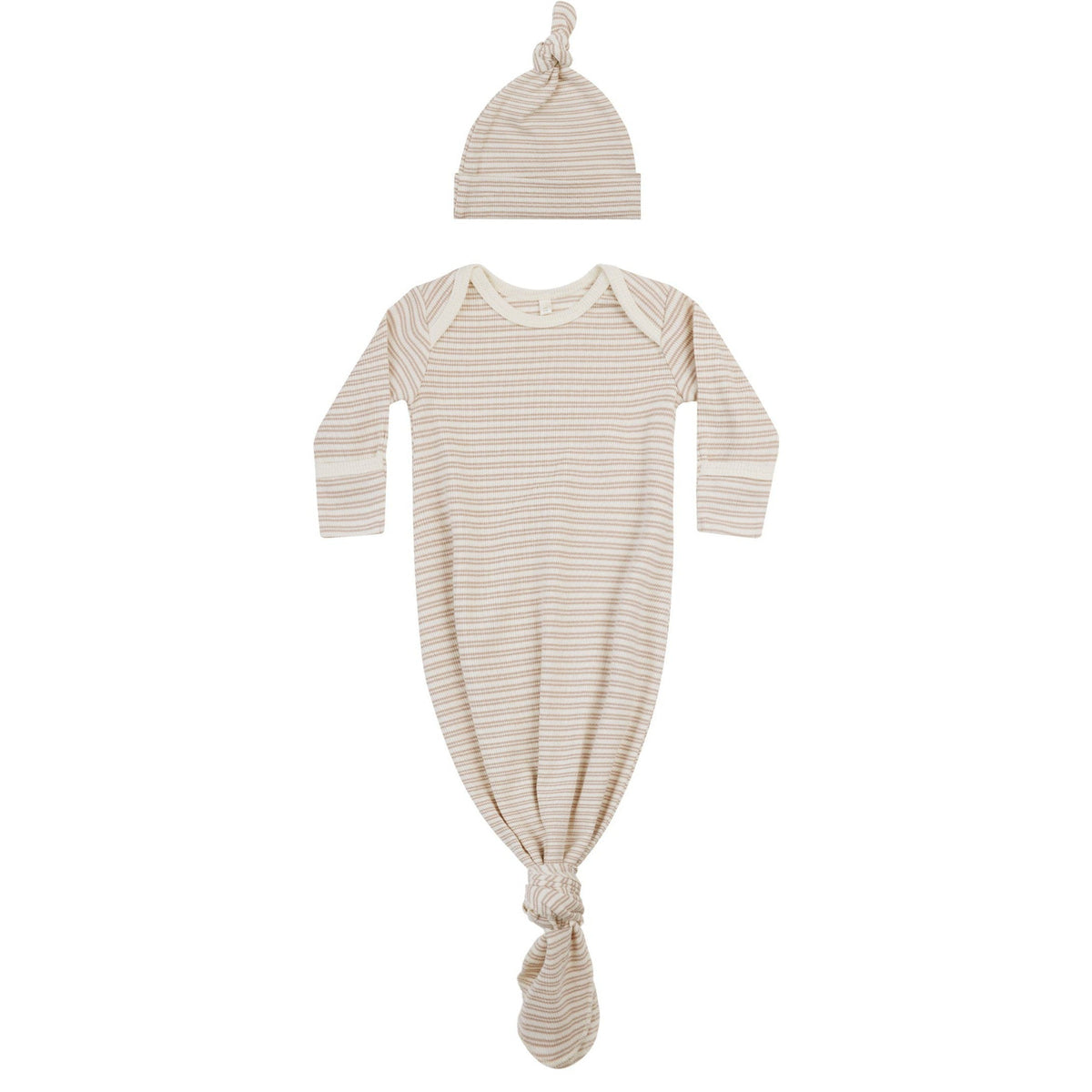Quincy Mae Knotted Baby Gown + Hat Set | Oat Stripe