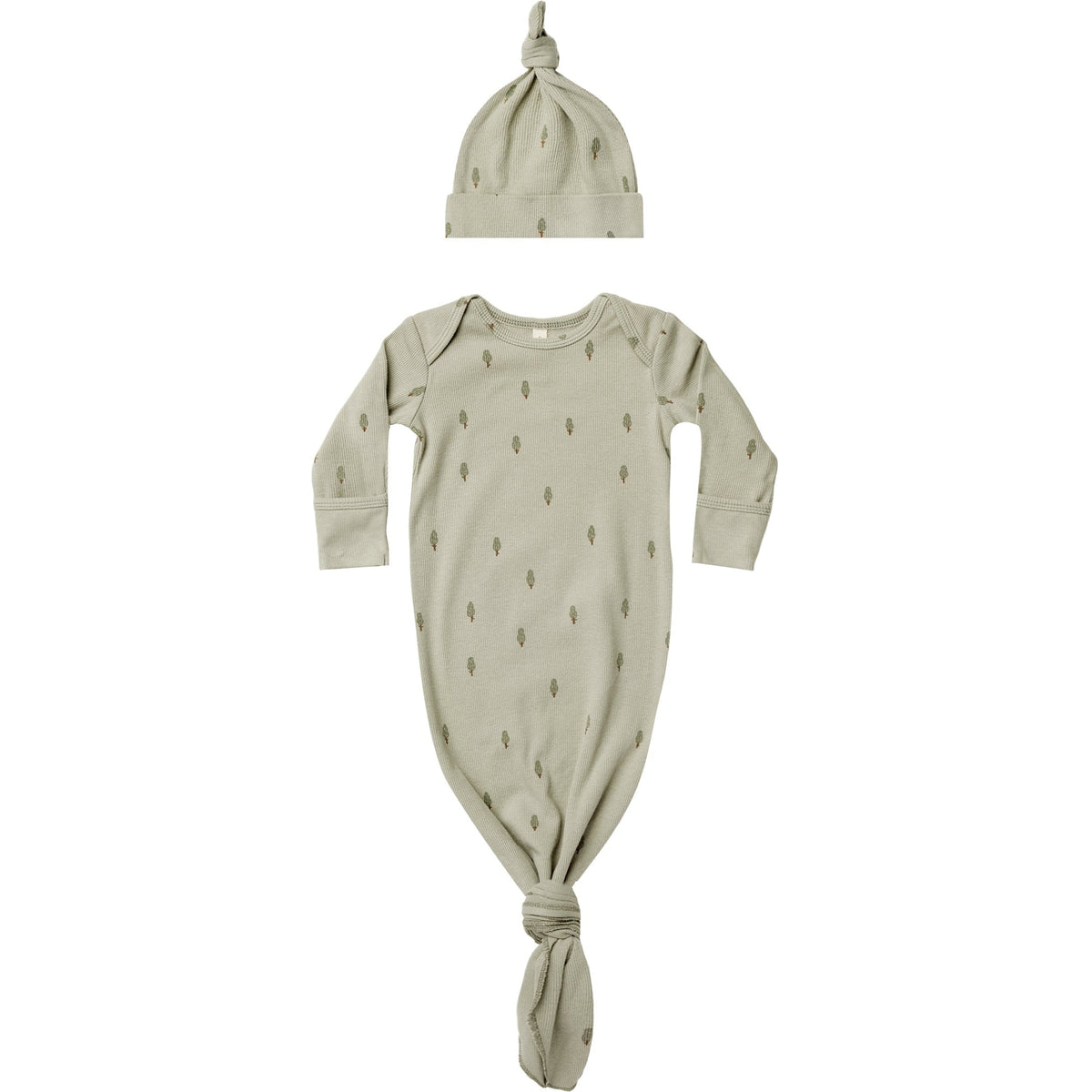 Quincy Mae Knotted Baby Gown & Hat Set | Trees