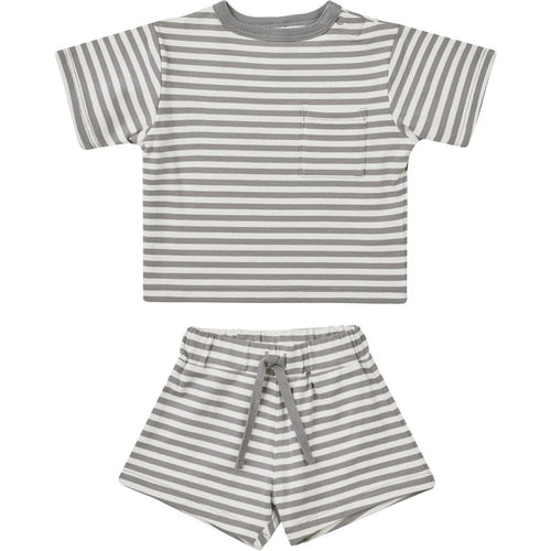 Quincy Mae Boxy Pocket Tee and Short Set - Lagoon Stripe