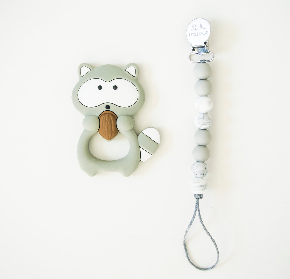 Loulou Lollipop Raccoon Teether with Holder Set