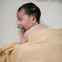 Mushie Knitted Textured Dots Baby Blanket (Mustard Melange)