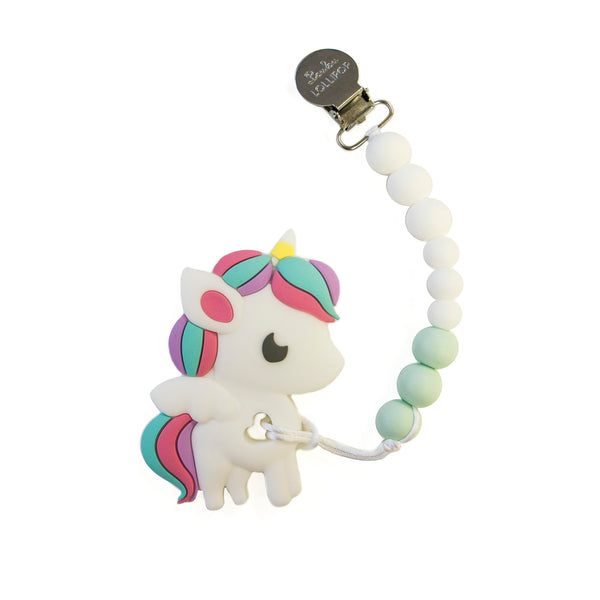 Loulou Lollipop Rainbow Unicorn Teether with Holder Set