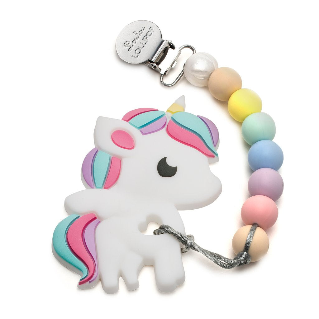Loulou Lollipop Silicone Teether Holder Set- Rainbow Unicorn
