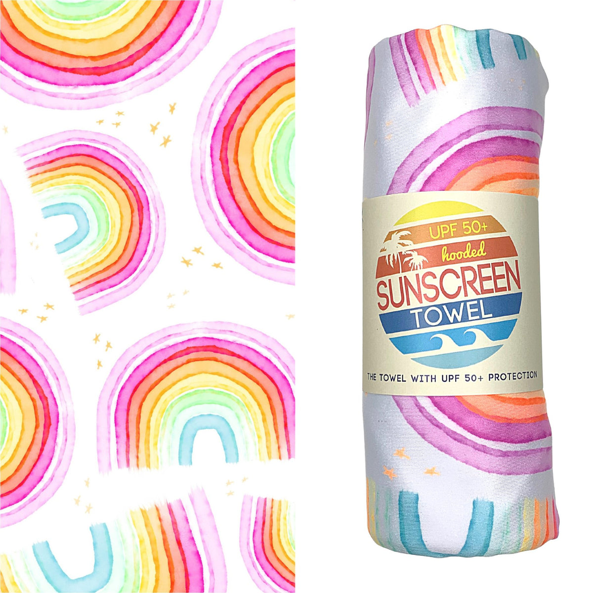 Luv Bug Co Hooded UPF 50+Sunscreen Towel - Rainbows