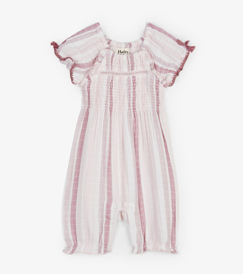 Hatley  Pink Stripes Baby Puff Sleeve Romper