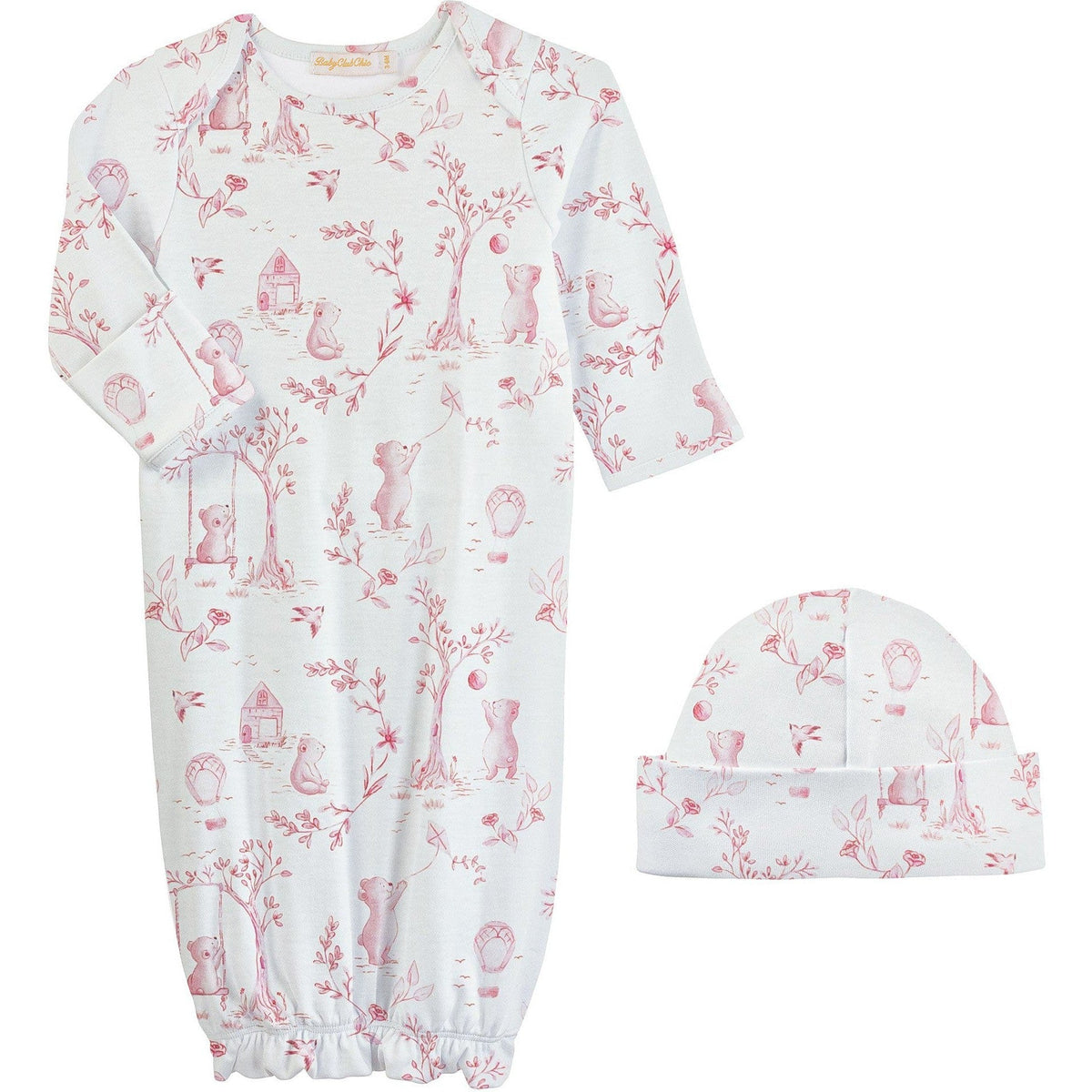 Baby Club Chic Toile De Jouy Pink Gown & Hat Set