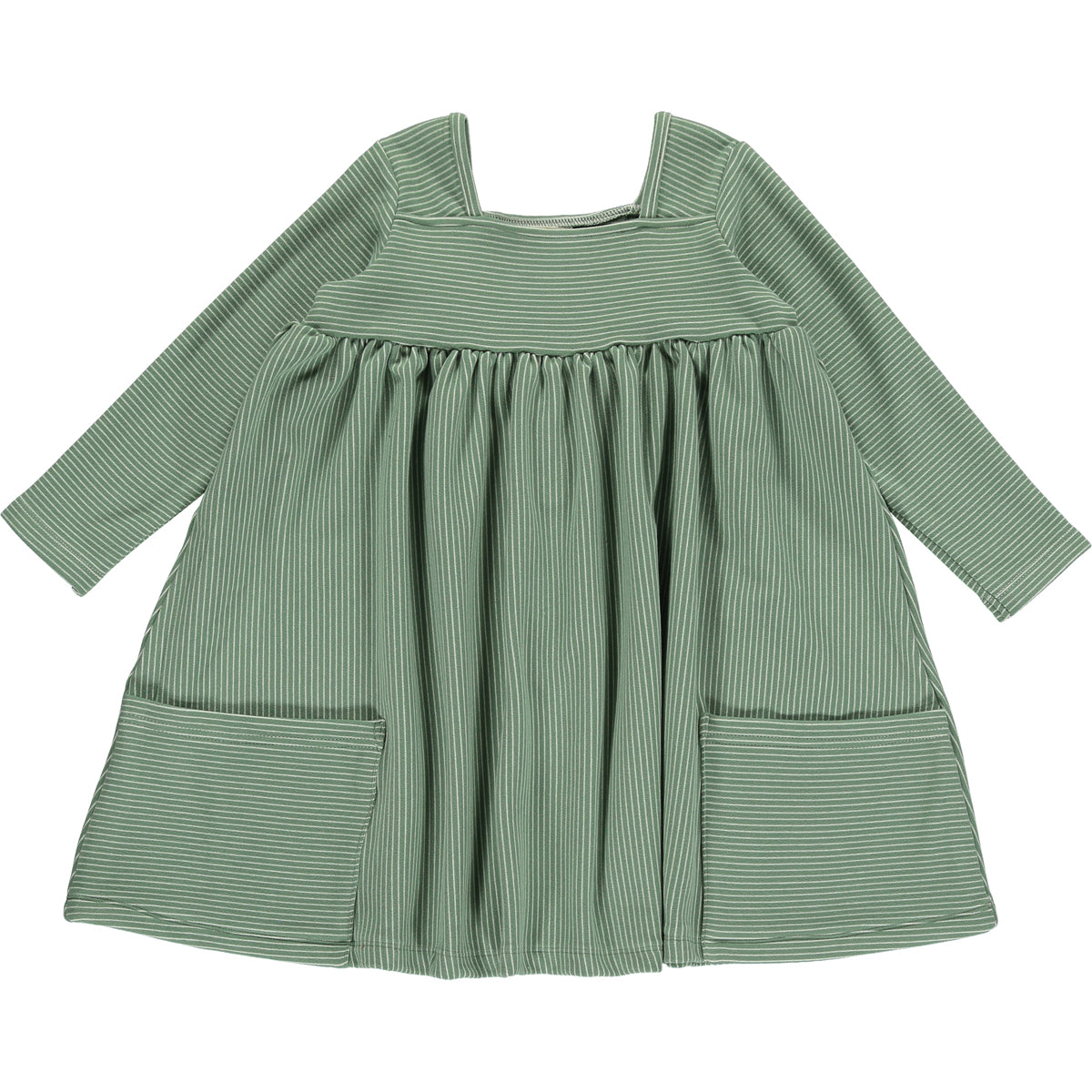 Vignette Rylie Dress Long Sleeve | Green  & Cream Stripe