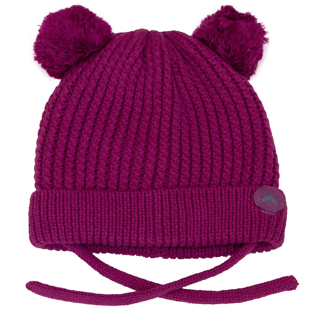 Calikids Baby Double Pom Knit Hat with Chin Ties