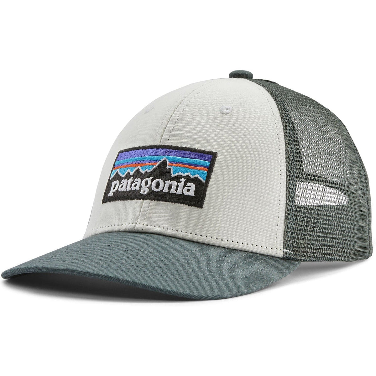 Patagonia P-6 Logo LoPro Trucker Hat | White with Nouveau Green